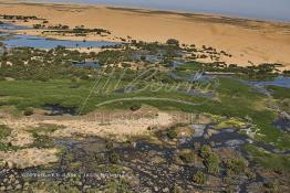 Image du Maroc Professionnelle de  Vue aérienne de la partie stagnante de la Sakia Al Hamra au environ de Laayoune où des oiseaux migrateurs comme les flamants roses trouvent refuge et repos durant leur voyage selon la saison, le 9 Avril 2010. (Photo / Abdeljalil Bounhar)


 